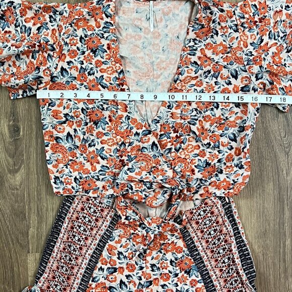 Free People Floral Tie Waist Ruffle Short Surf Date Jumpsuit Romper Sz 0 - Picture 9 of 15